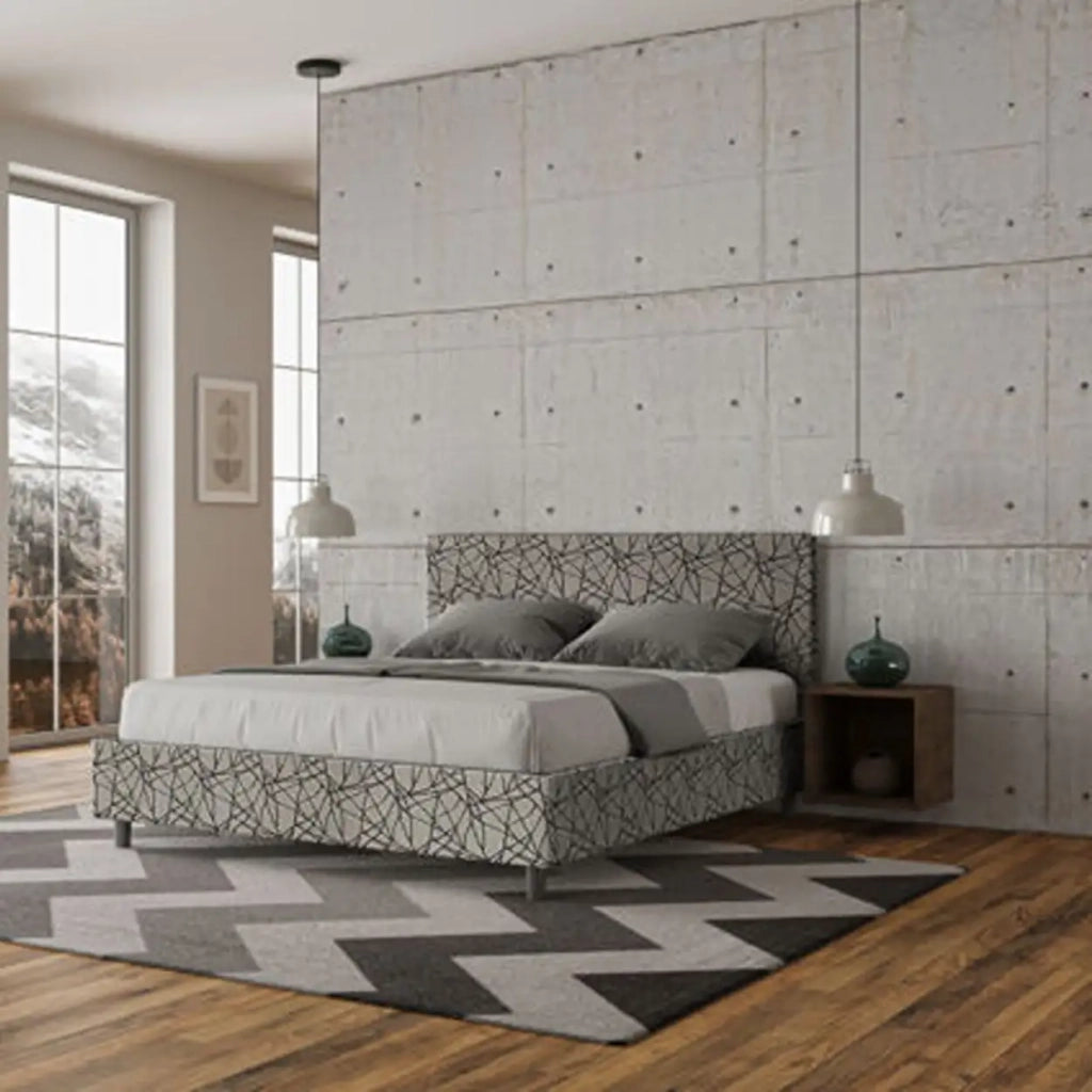Letto matrimoniale contenitore imbottito 160x200 tessuto Era 9 blu Adele