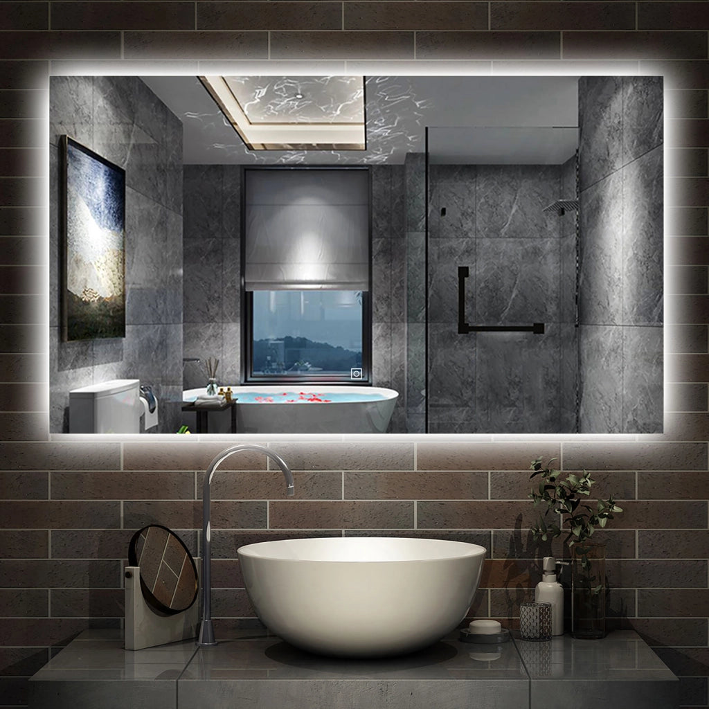 specchio 100 x 60 cm rettangolare con luce led antiappannamento e touch