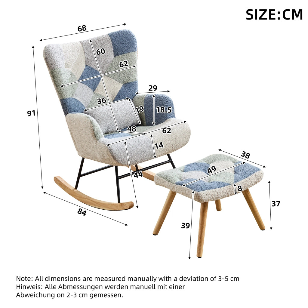 SEDIA A DONDOLO con poggiapiedi 122x68x91 cm Beige e Blu