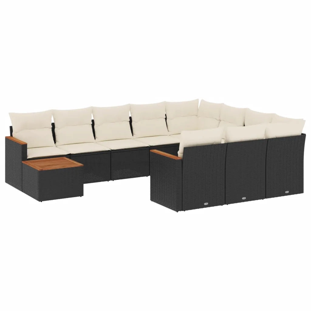 Set Divani da Giardino 11 pz con Cuscini in Polyrattan Nero