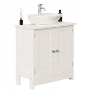 Mobiletto da bagno bianco con ante, ripiani in legno e mensola 60 cm