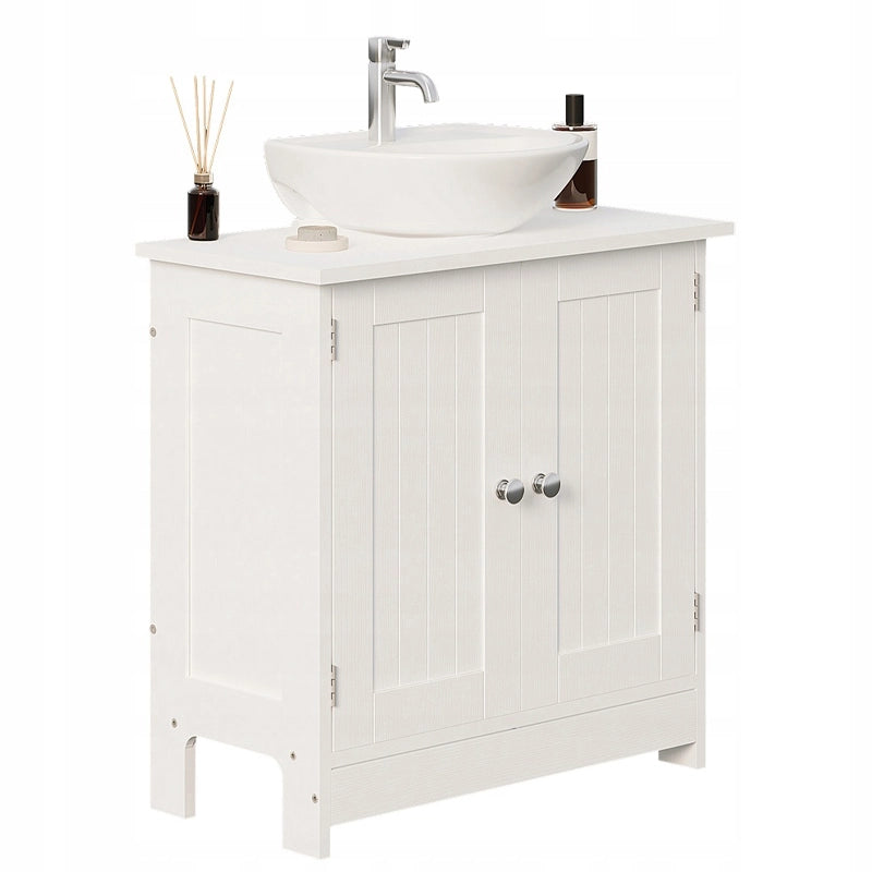 Mobiletto da bagno bianco con ante, ripiani in legno e mensola 60 cm