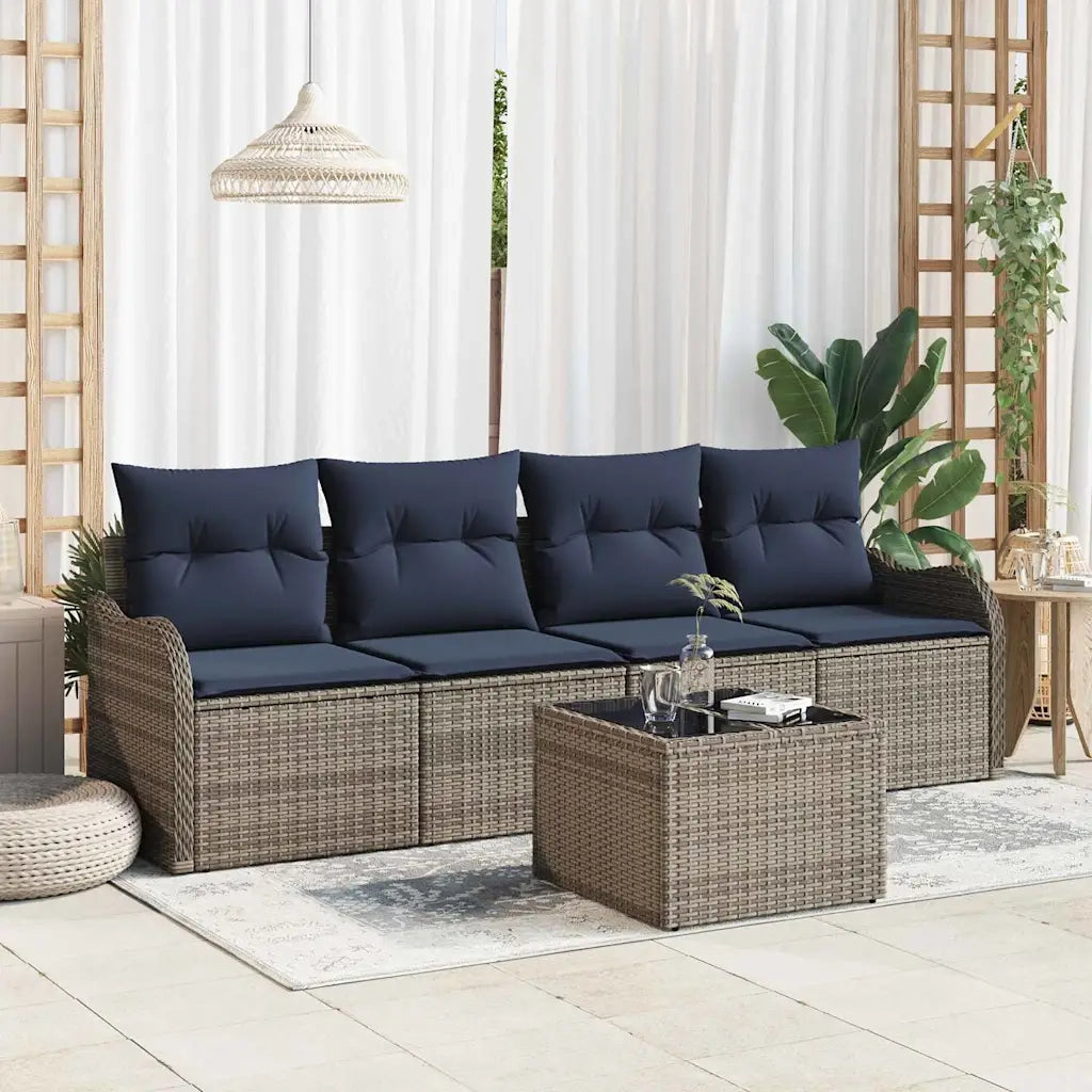 Set Divano da Giardino 5 pz Grigio polyrattan 3345575
