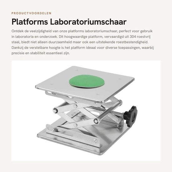 Scaletta Laboratorio in Acciaio Inox - Piattaforma - Flessibile - Altezza 80-280 mm - Duraturo - 200 x 200 mm - Piattaforma Elevabile