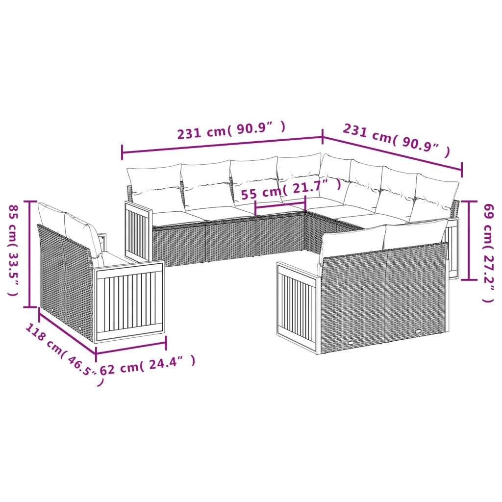 Set Divani da Giardino 11 pz con Cuscini in Polyrattan Nero 3228176