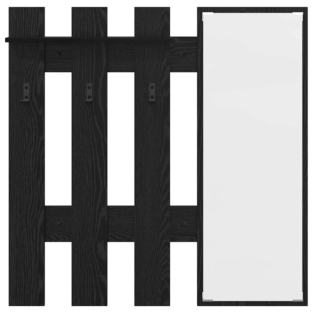 Appendiabiti a muro con specchio Rovere Nero 100 x 10 x 100 cm 874508