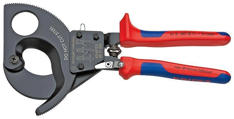 Knipex 95 31 280 Tagliacavi manuale con cricchetto diametro max 52 mm sezione max 380 mm² colore Blu Rosso