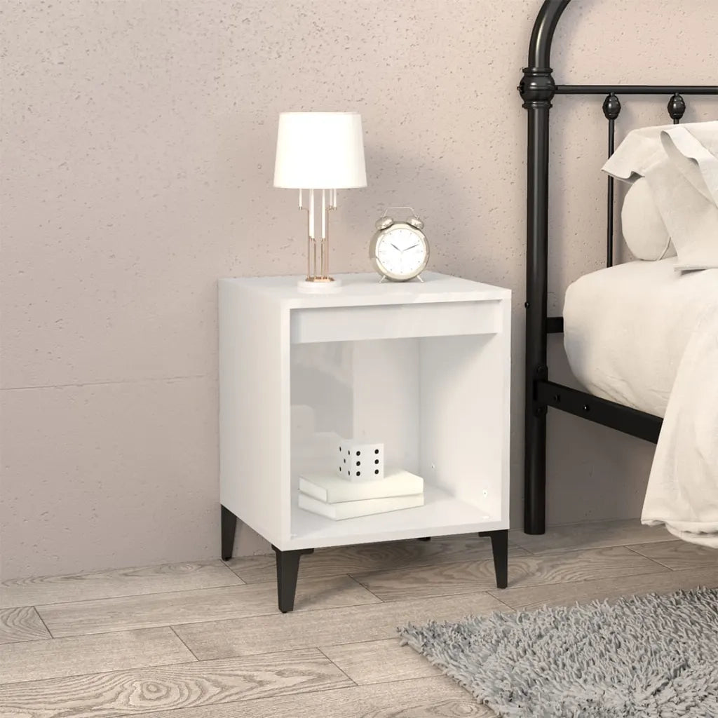 Set di 2 Comodini | Armadio da Notte | Mobiletto da notte in Bianco Lucido 40x35x50 cm