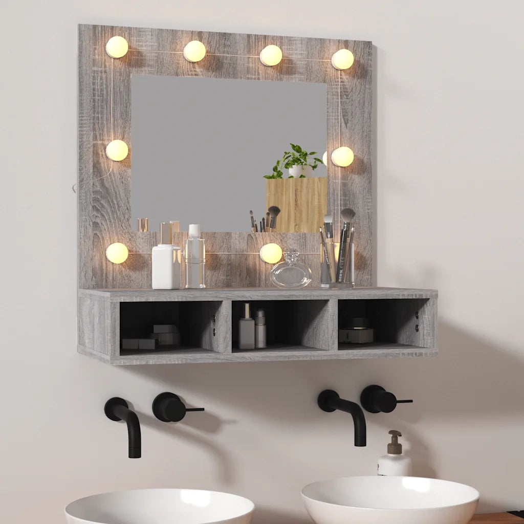 Mobile a Specchio con LED-Armadietto a Specchio Grigio Sonoma 60x31,5x62 cm