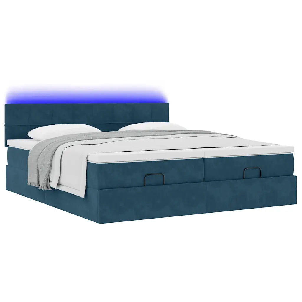 Pouf Letto con Materassi e LED Blu Scuro 200x200cm Velluto 3312933