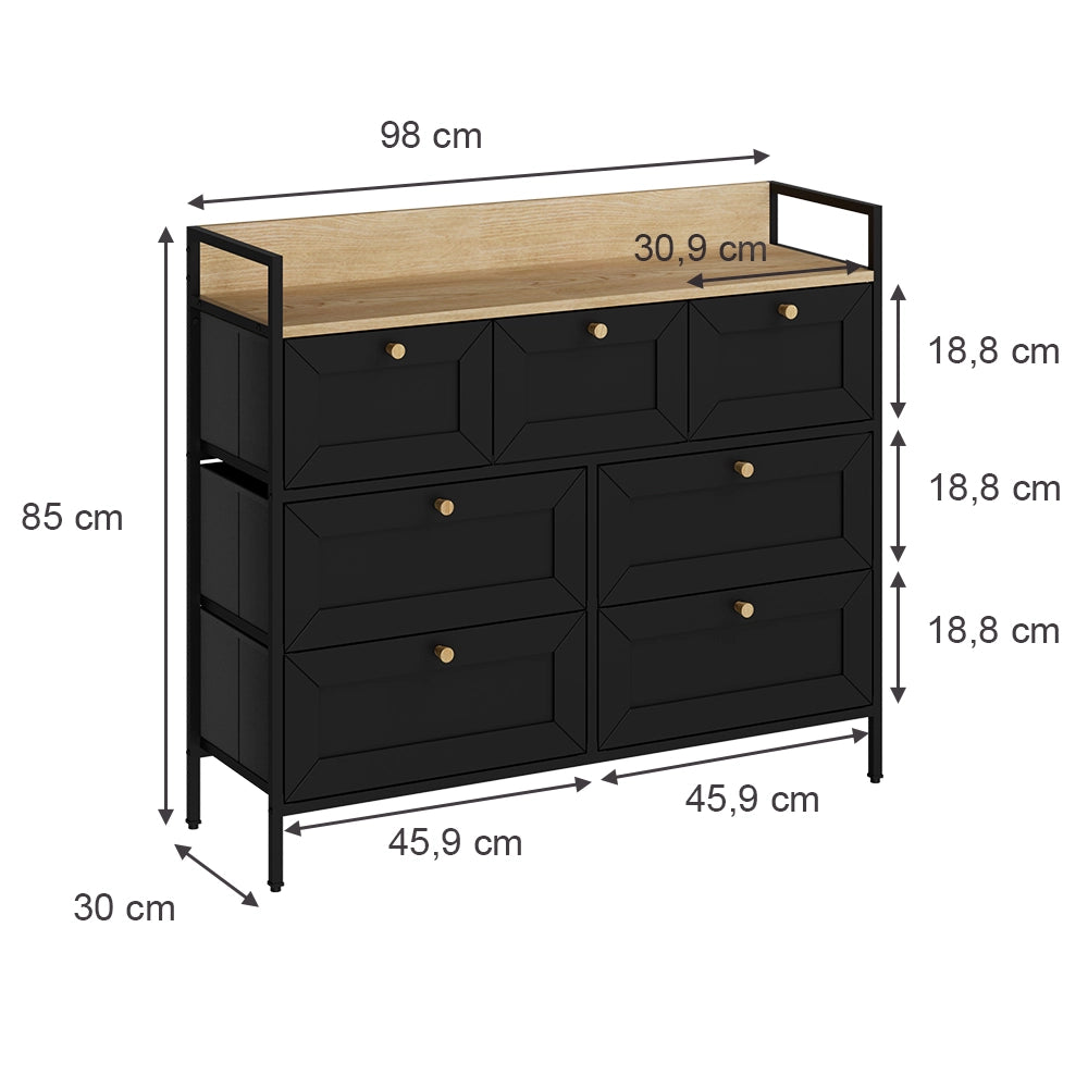 Vicco Tavolino Nero 98 x 85 cm con 7 cassetti