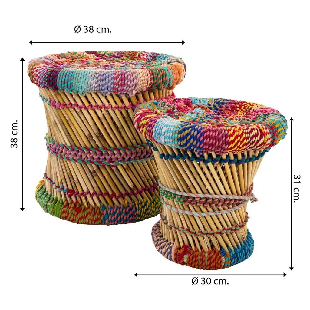 Set di 2 sgabelli in bambù multicolore