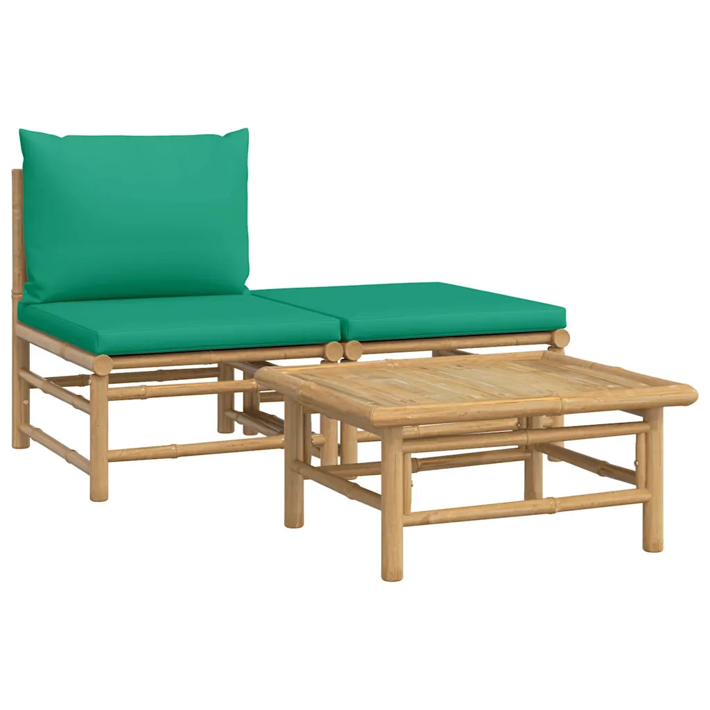 Set Salotto da Giardino 3pz con Cuscini Verdi Bambù 362290