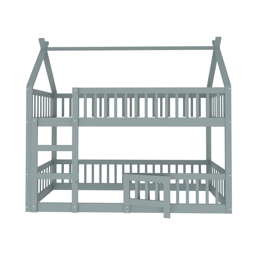 Letto a castello per bambini 90x200 cm con scala, design modulare, colore grigio