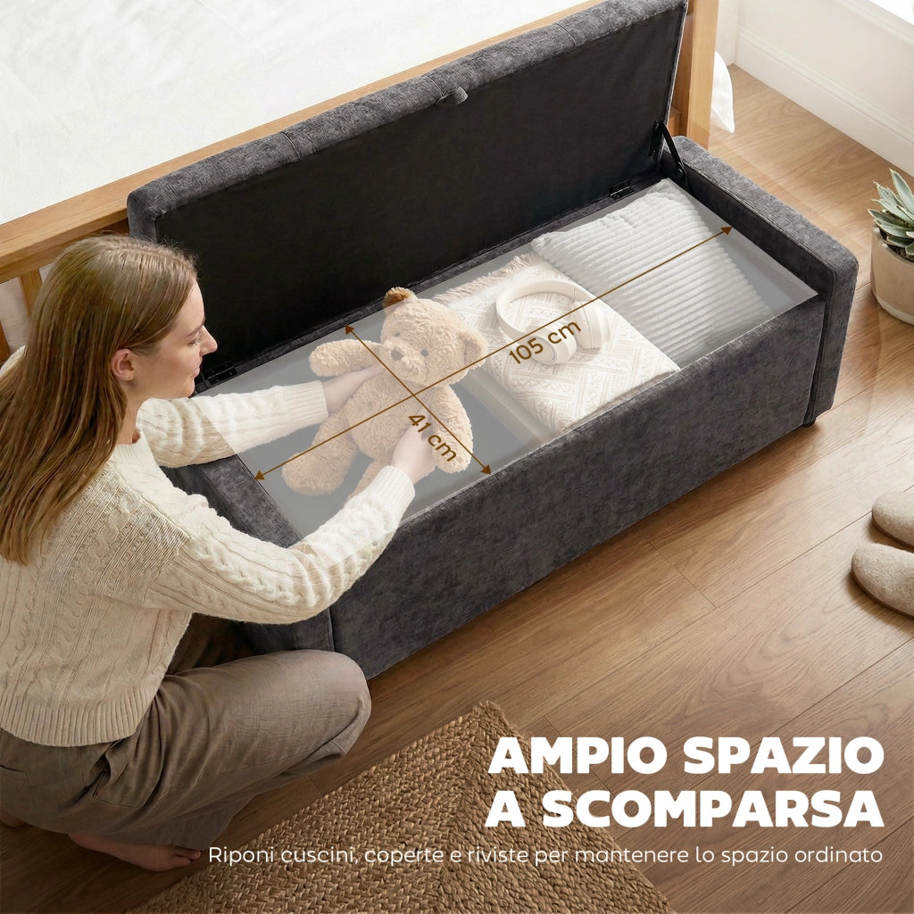 Pouf Contenitore Imbottito ¨C Minimal ¨C Grigio Scuro, Lino