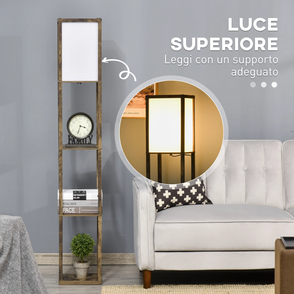 Lampada da Terra con Mensole ¨C Minimal ¨C Legno 26x26x160cm