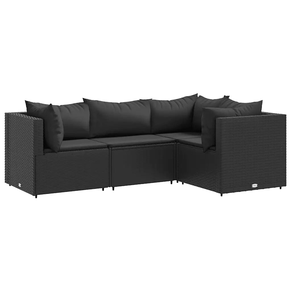 Set Divani da Giardino 4 pz con Cuscini Nero in Polyrattan 3308075