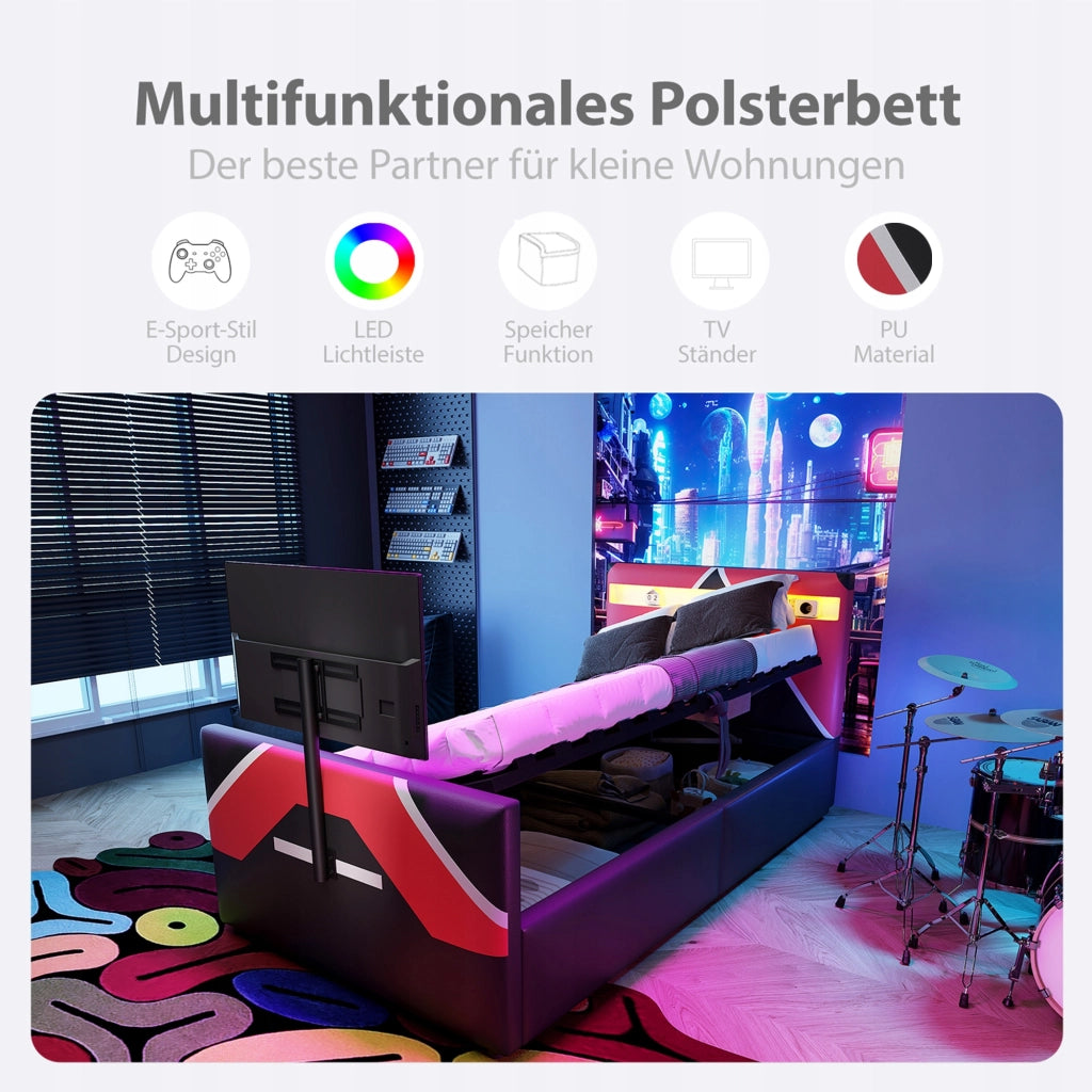 Letto gaming 90x200 - Xylo - LED, idraulico, TV