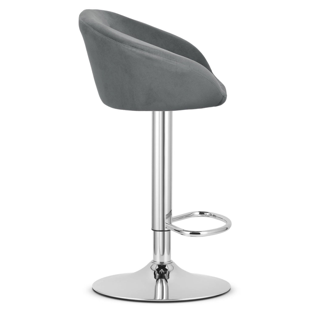 Sgabello da bar East in velluto grigio e base cromata