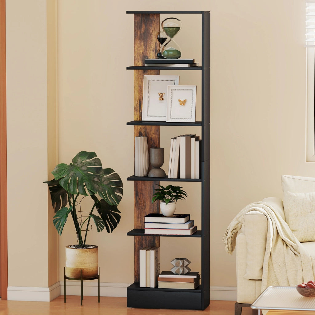 Libreria Moderna Salvaspazio 5 Ripiani in Legno ¨C zephmum ¨C Marrone e Nero 45x21x170 cm