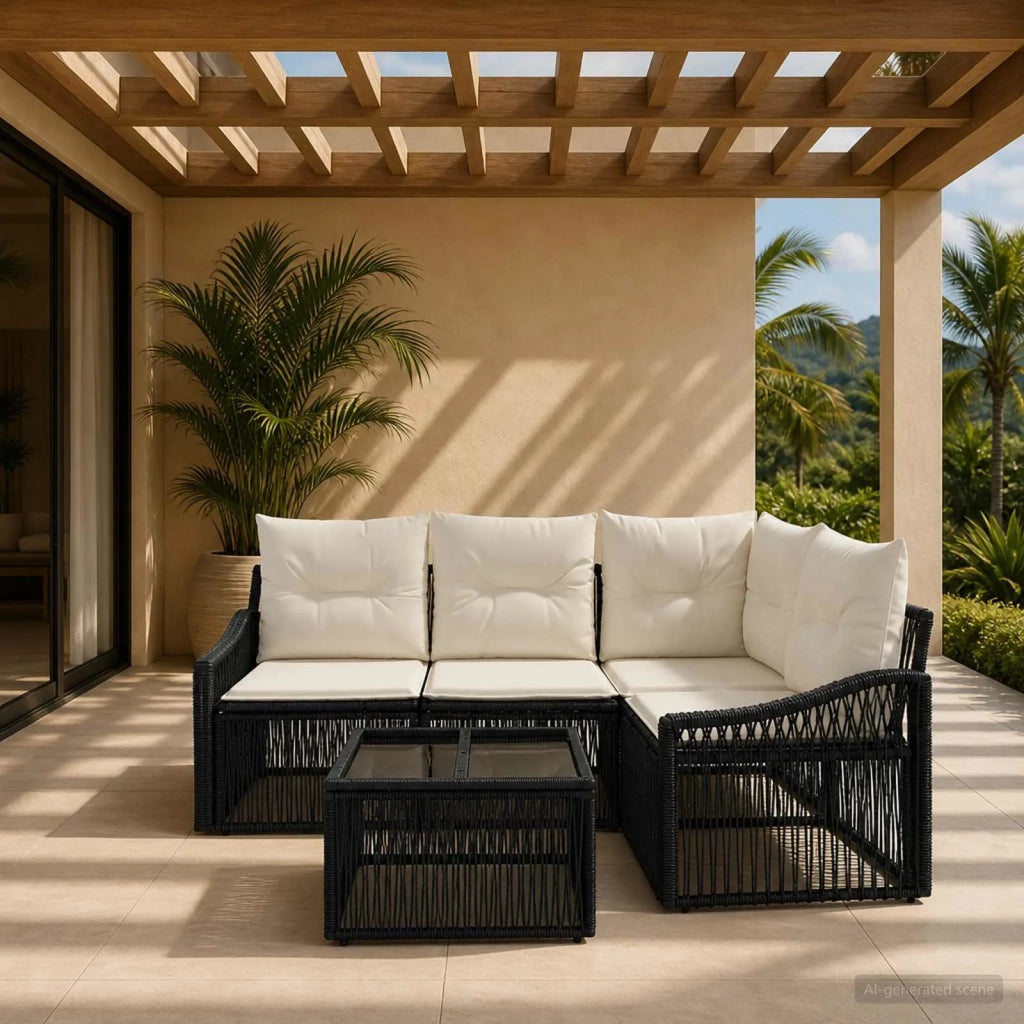 Set Divano da Giardino 5 pz Nero polyrattan 3436000