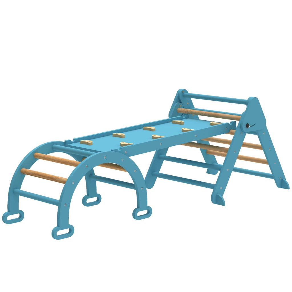 Triangolo di Arrampicata Montessori Pieghevole con Arco e Rampa per Bambini ¨C Minimal ¨C 188x70 cm Blu
