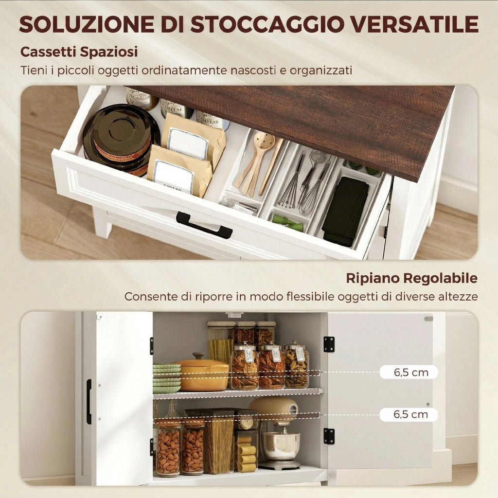Credenza Moderna Rustico con Ripiano Regolabile. Spazio Contenitore e 2 Ante.