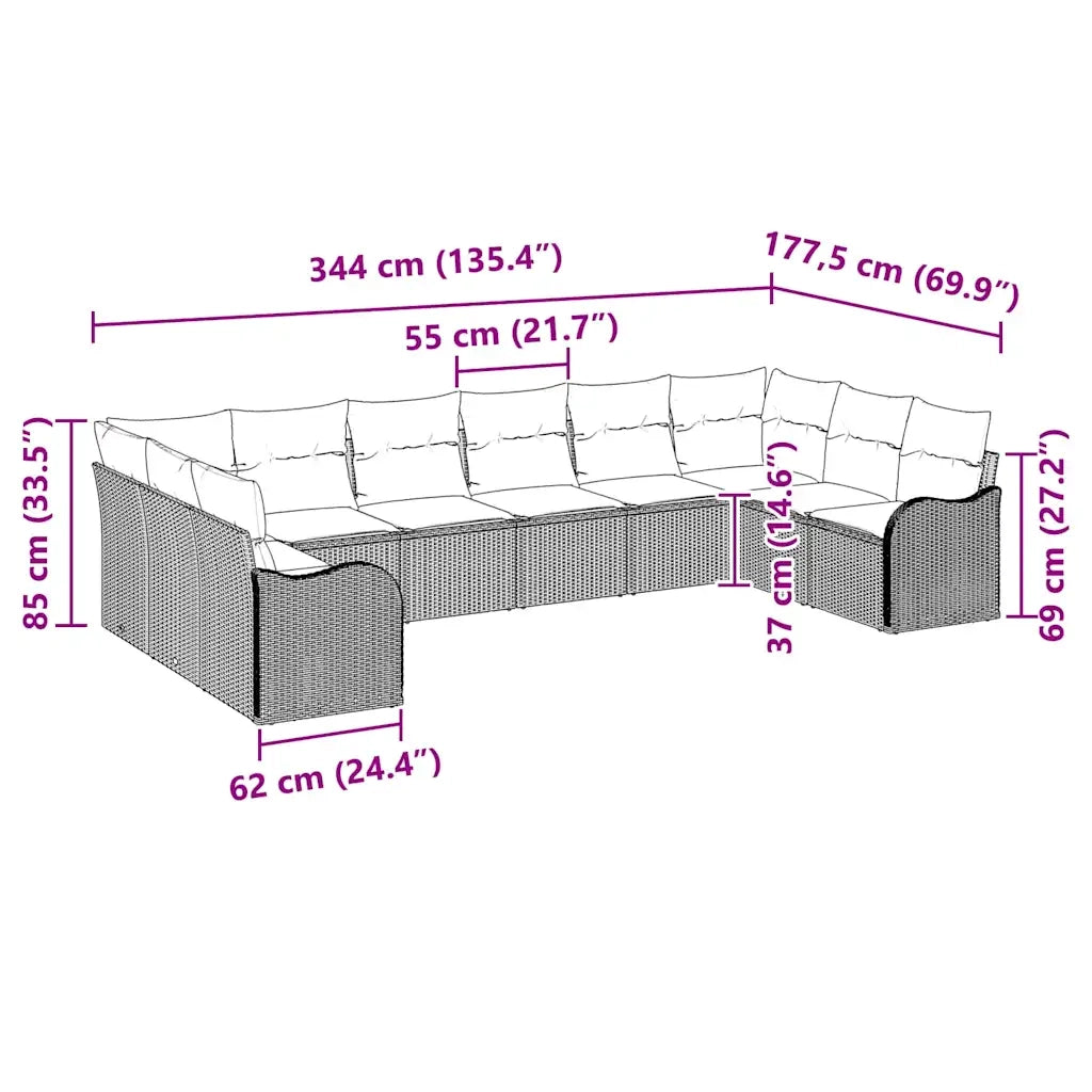 Set Divano da Giardino Nero 344 x 177,5 x 85 cm polyrattan 3345877