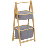 2 Cestini in Tessuto con Supporto Pieghevole 45x35x98 cm in Bambù Grigio