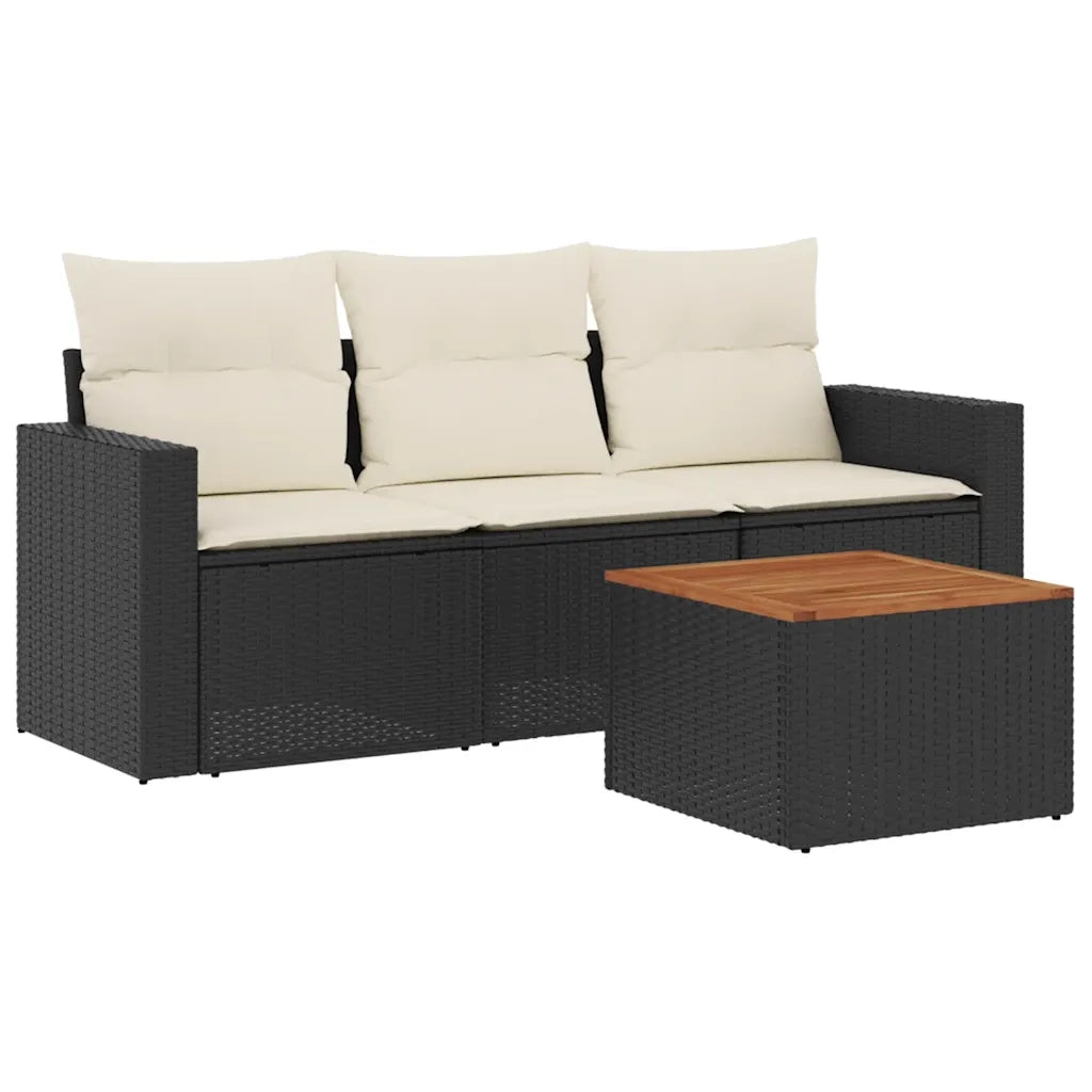 Set Divani da Giardino 4 pz con Cuscini Nero in Polyrattan 3256322