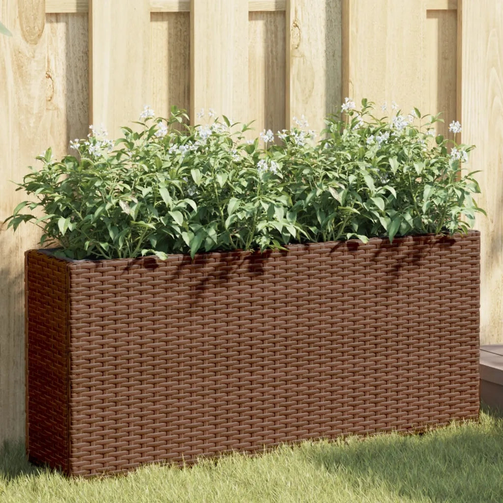 Fioriera con 2 Vasi Marrone 90x20x40 cm in Polyrattan 366408