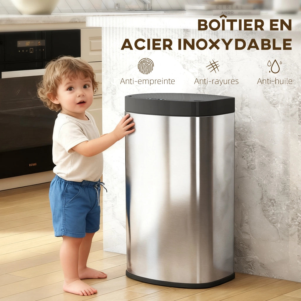 Pattumiera Automatica da Cucina 55L ¨C Xylo ¨C Acciaio Inossidabile Argento 38x28,5x69cm