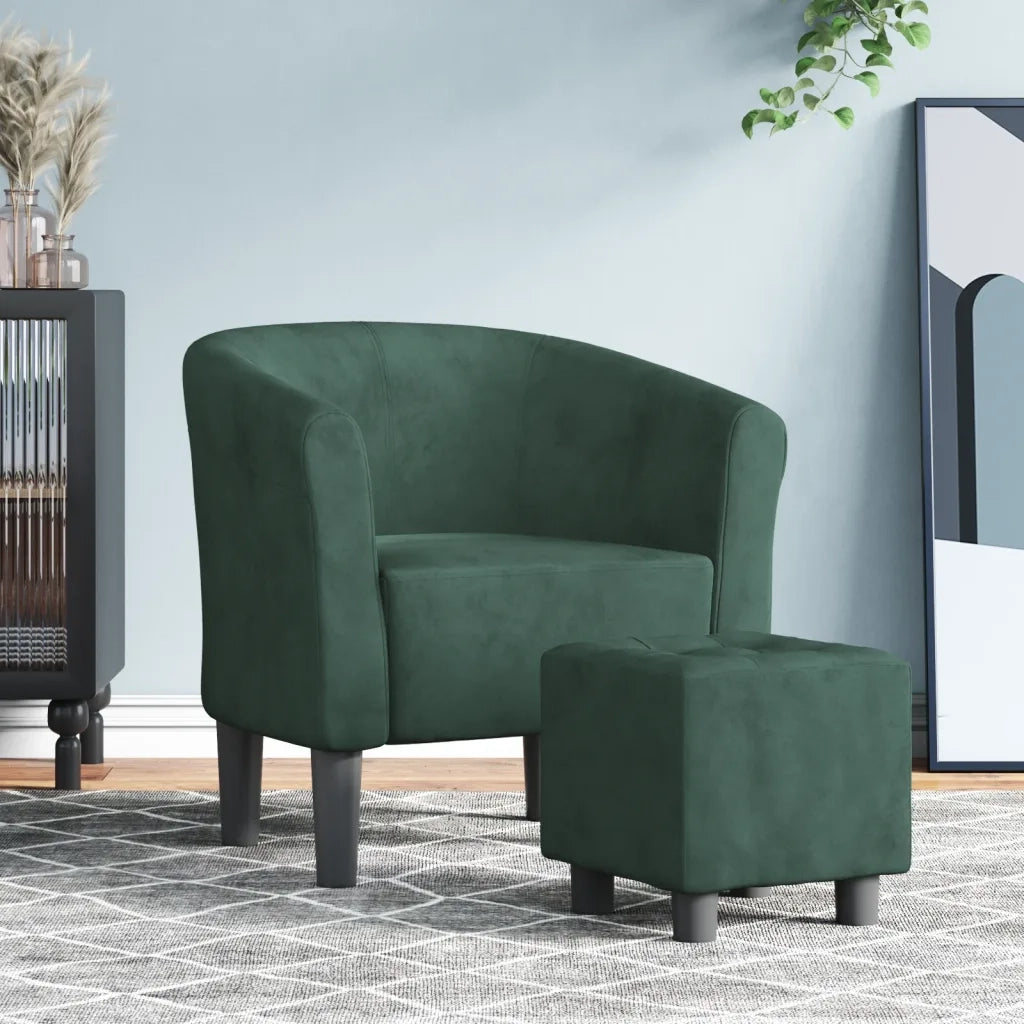 Poltrona | Sedia Relax Cabriolet con Poggiapiedi Verde Scuro in Velluto