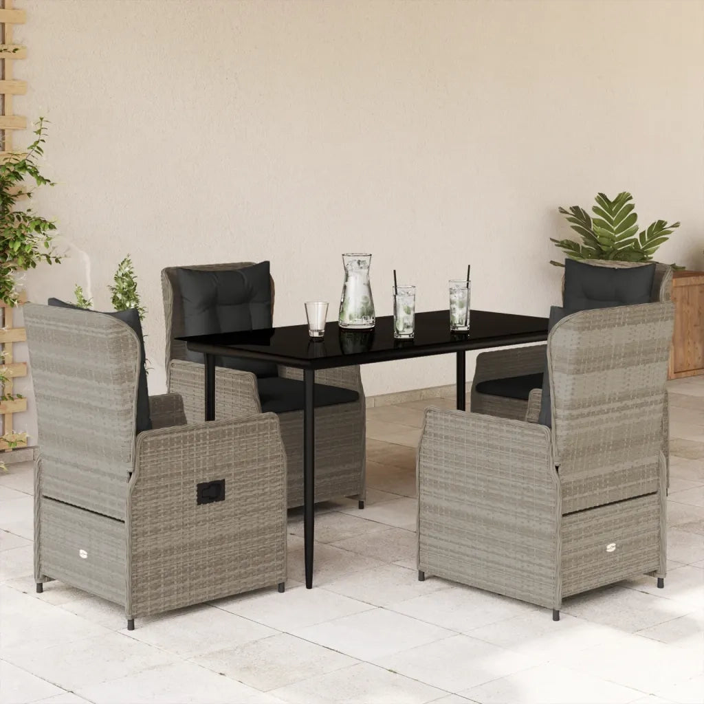 Set Pranzo da Giardino 5pz con Cuscini Grigio Chiaro Polyrattan