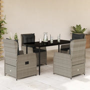 Set Pranzo da Giardino 5pz con Cuscini Grigio Chiaro Polyrattan