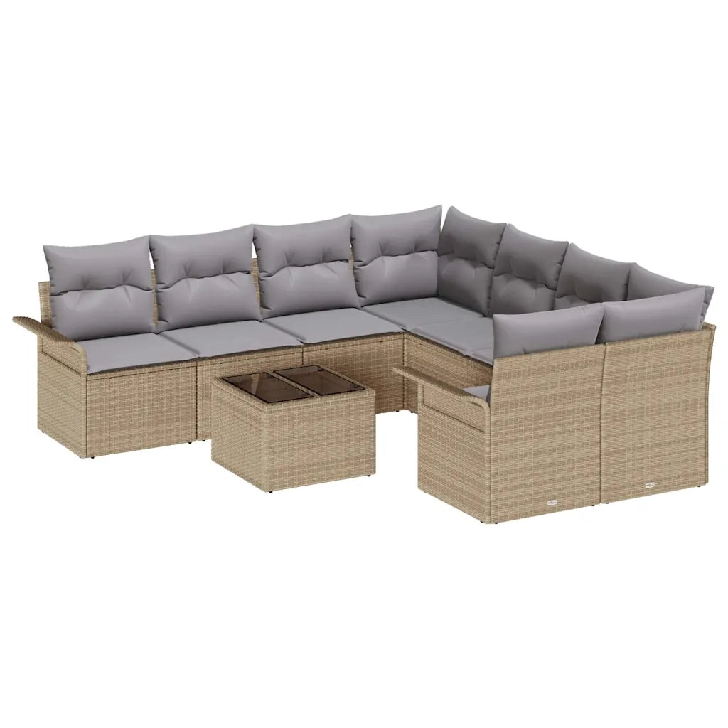 Set Divano da Giardino 9 pcs Beige Poly Rattan