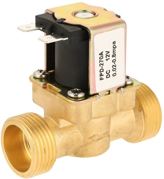 Valvola a magnete 12V - Chiusura normale - Coperchio in ottone - Valvola a solenoide - Per acqua - Pressione fino a 0,8 MPa