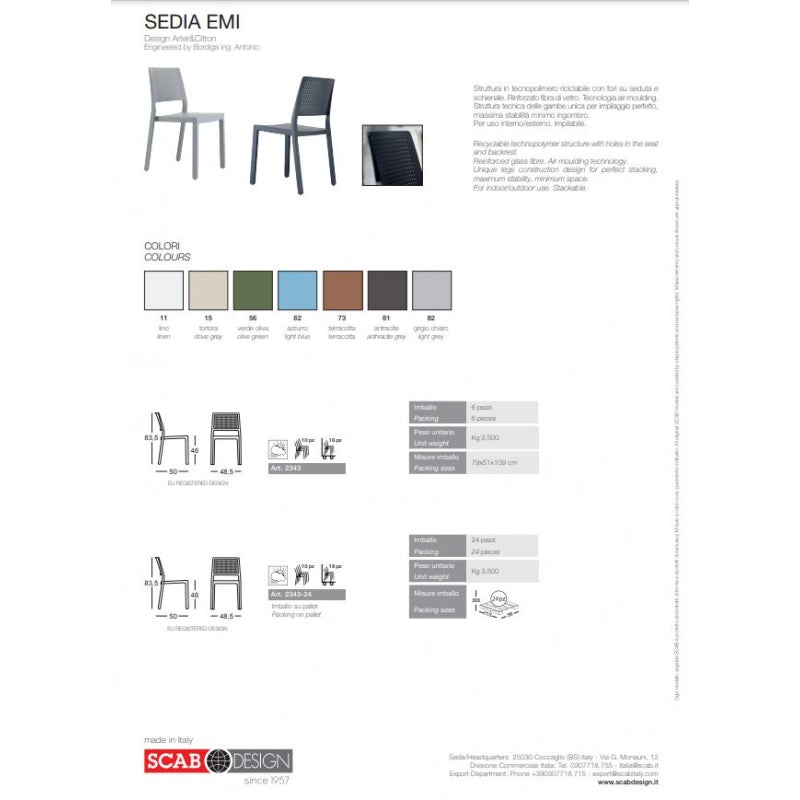SET 6 SEDIE EMI TECNOPOLIMERO SCAB DESIGN - Lino 11