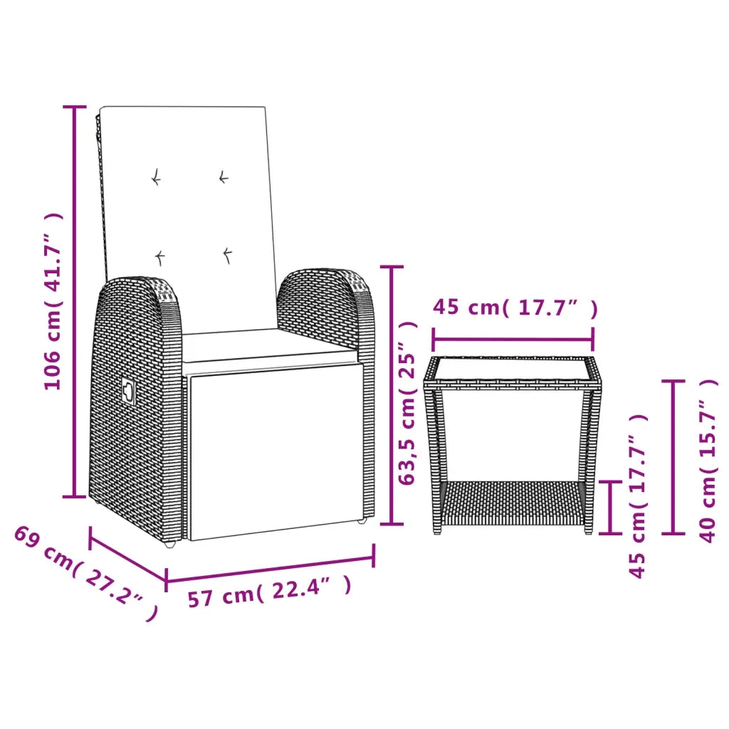 Set da Pranzo da Giardino 2 pz con Cuscini in Polyrattan Grigio 3277609