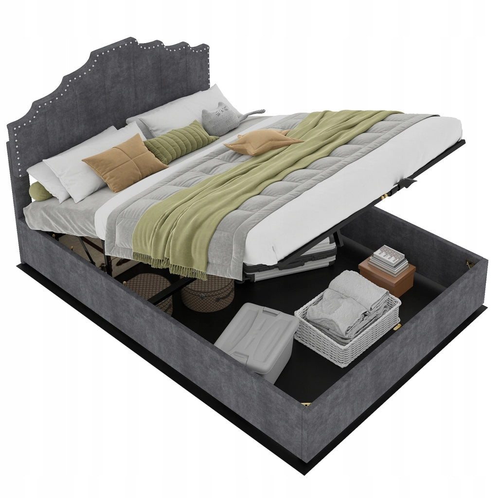 Letto imbottito 140x200 grigio - Xylo - con struttura sollevabile