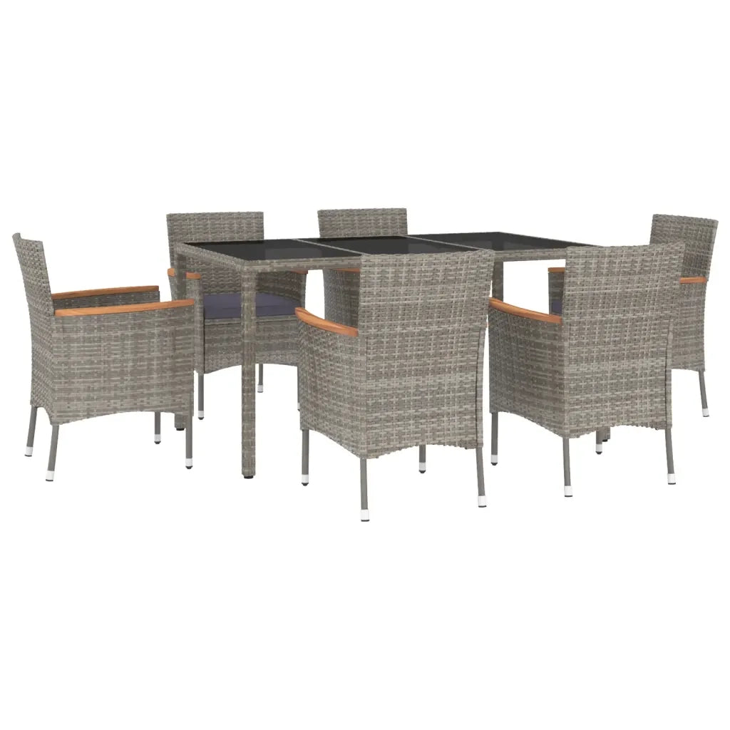 Set da Pranzo da Giardino 7 pz con Cuscini in Polyrattan Grigio 3187383