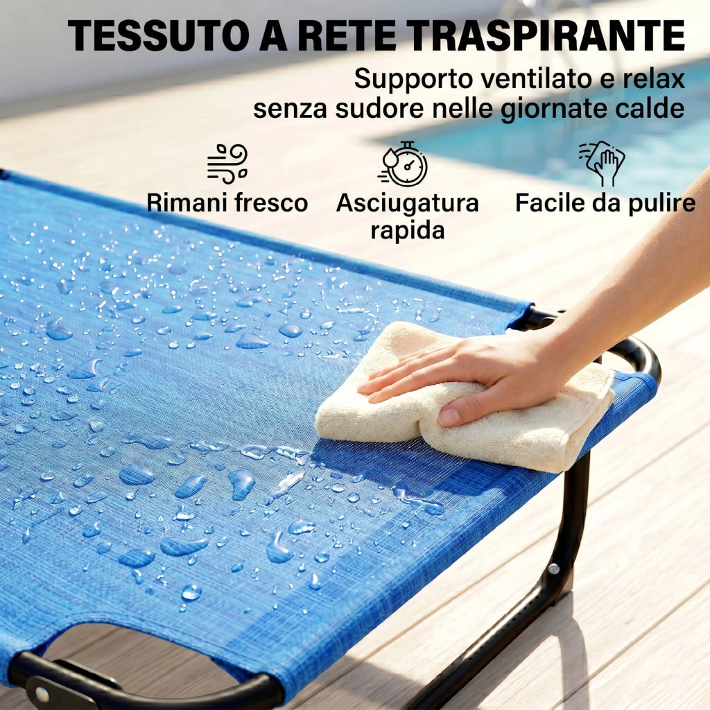 Sdraio da Giardino Pieghevole con Schienale Regolabile, Cuscino e Foro per Viso, Blu Scuro