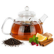 Teiera in vetro resistente al calore KADAX con infusore per tisane da 1,1 l e coperchio.