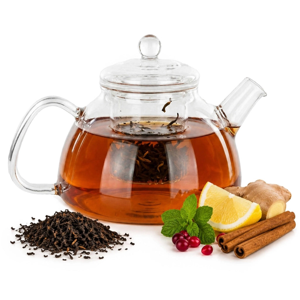 Teiera in vetro resistente al calore KADAX con infusore per tisane da 1,1 l e coperchio.