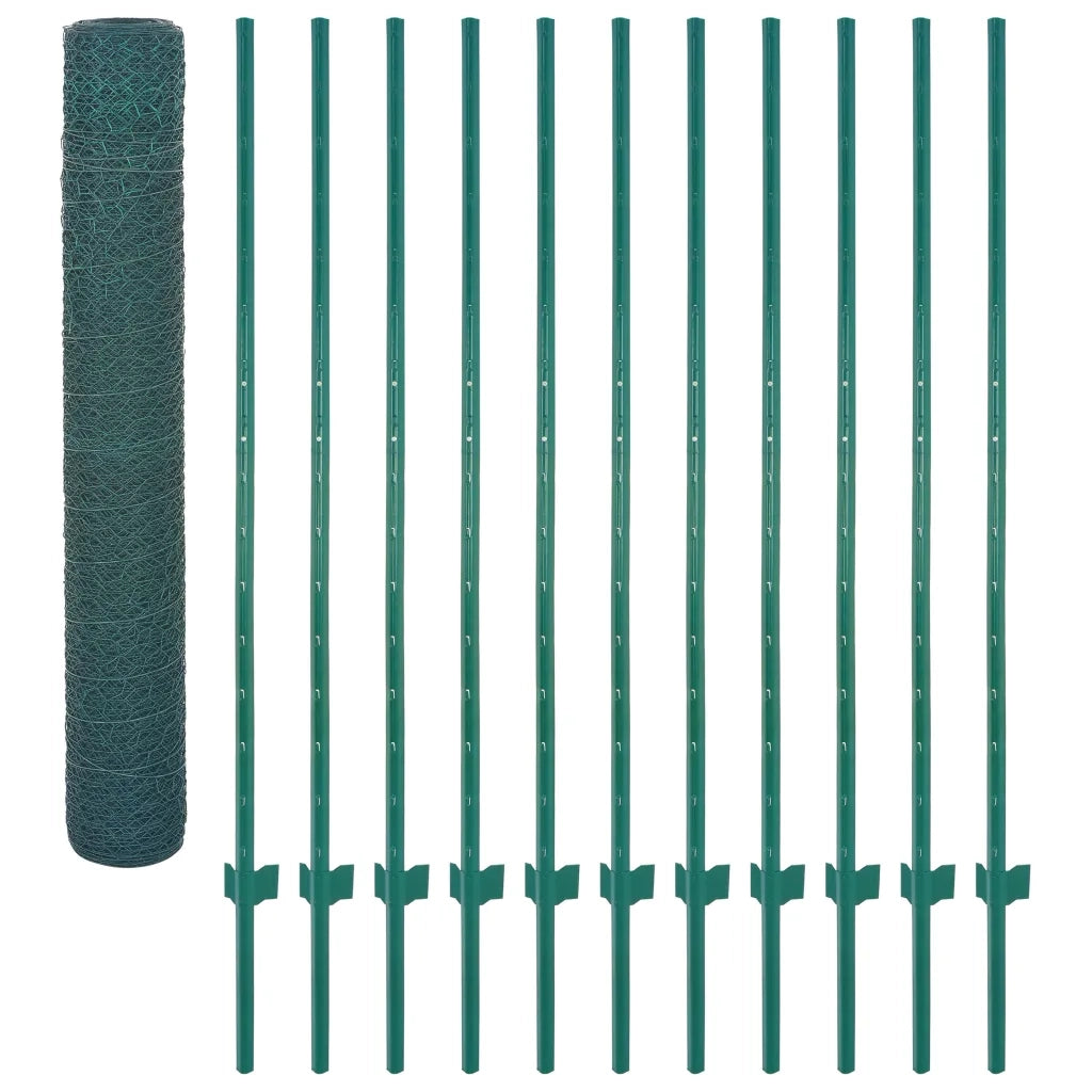 Rete per Recinzione con Pali in Acciaio 25x2 m Verde 144617