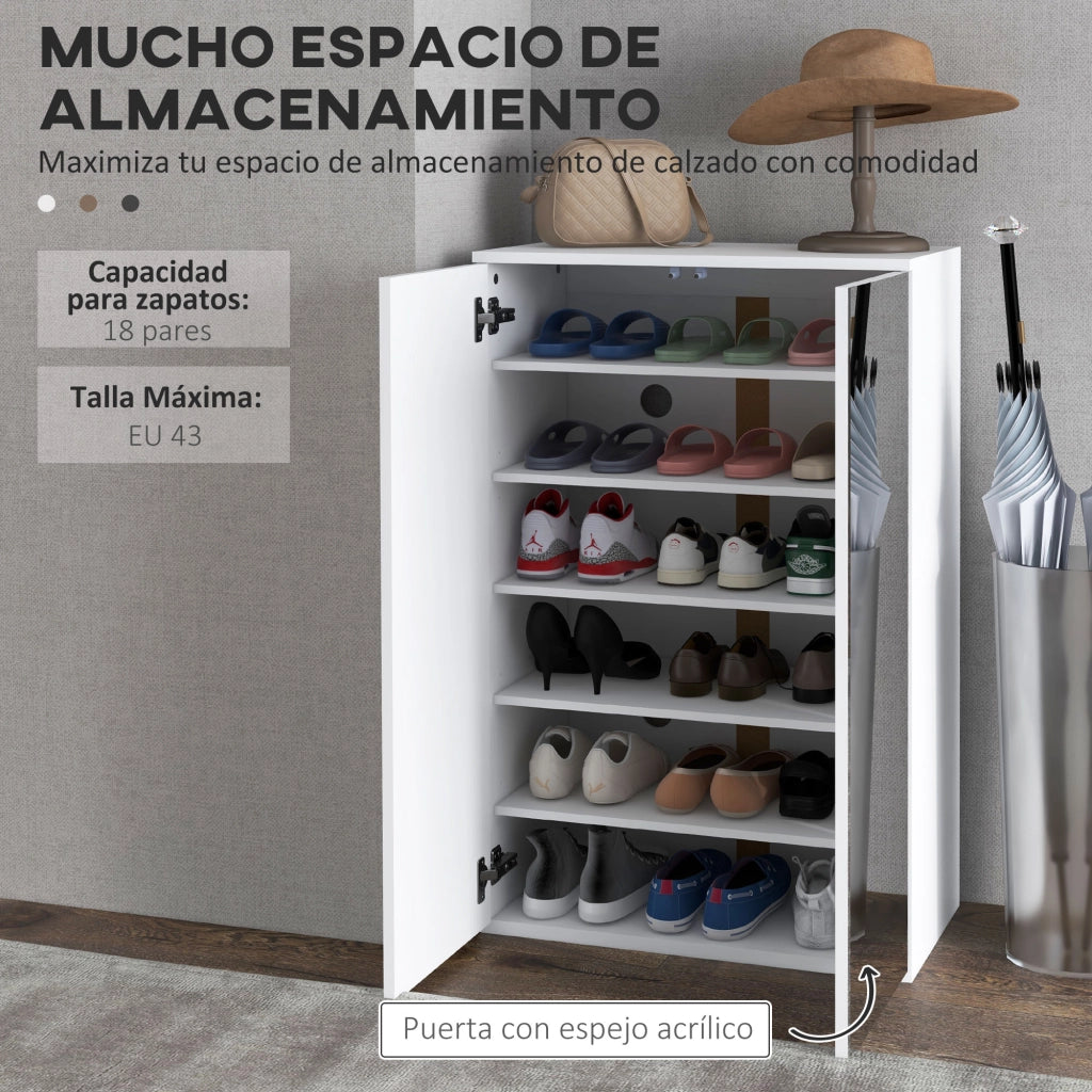 Scarpiera con Specchio per 18 Paia ¨C Minimal ¨C Bianco 60x32x95 cm
