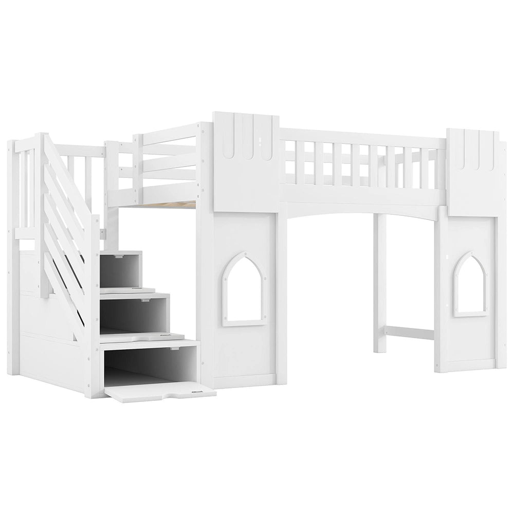 Letto mezzanino 90x200cm?- Xylo - scala finestra bianco