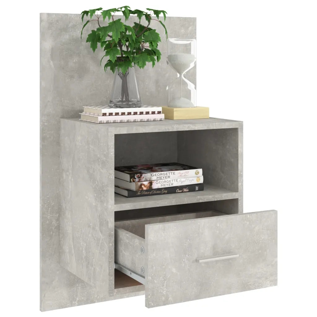 Set di 2 Comodini | Armadio da Notte | Mobiletto da notte a Muro Grigio Cemento