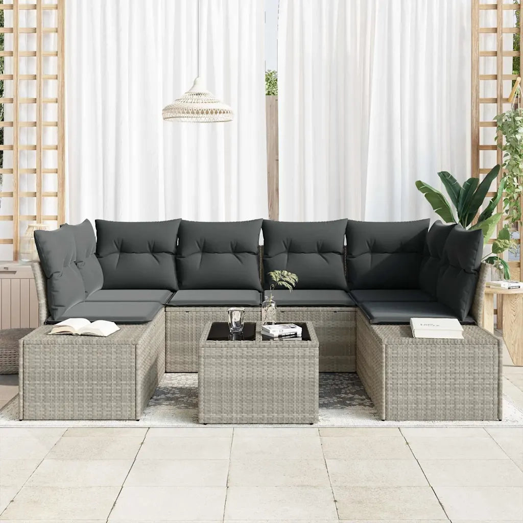 Set Divano da Giardino 7 pcs Grigio chiaro polyrattan 3346962