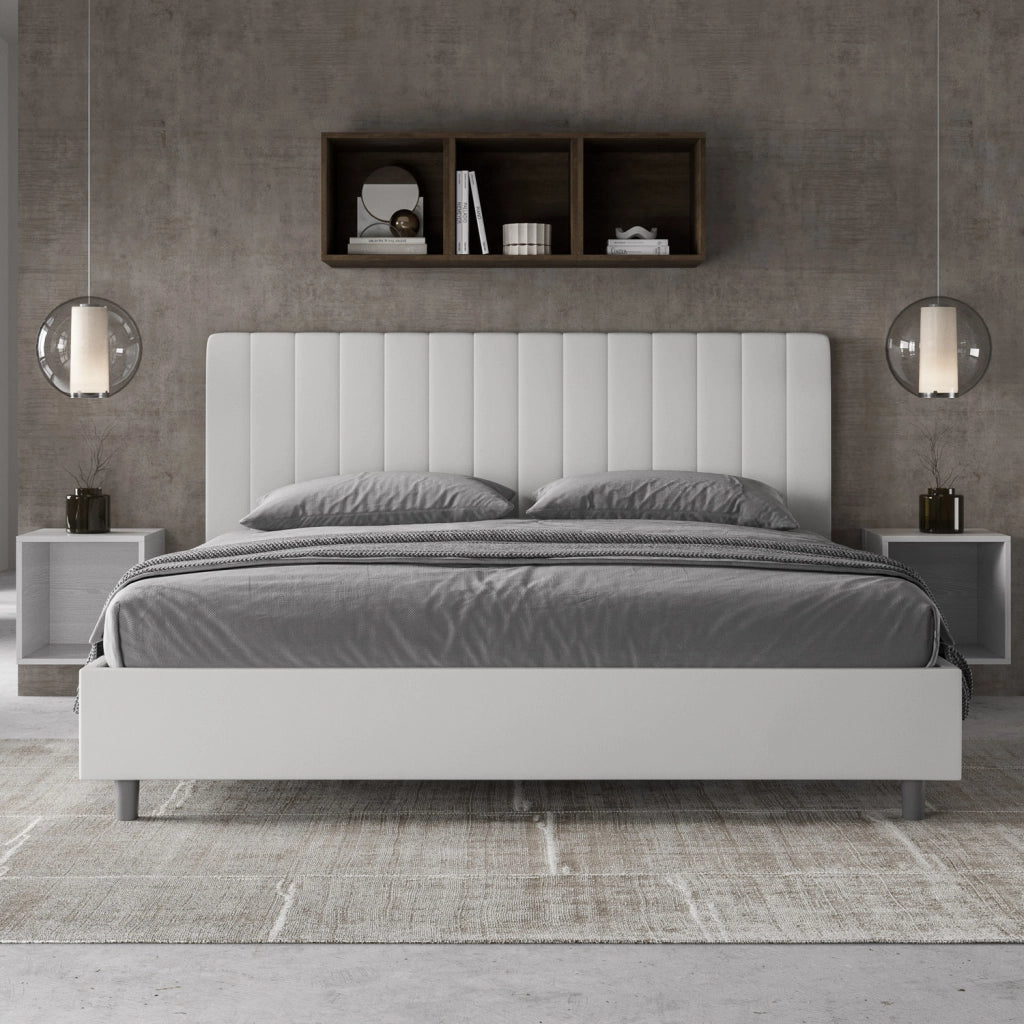 BS COM Letto matrimoniale king size senza rete imbottito 190x200 similpelle bianco